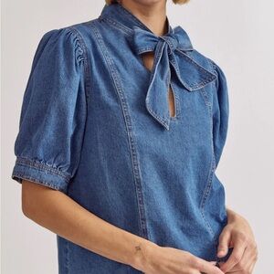 TCEC Blue Denim Blouse with Bow Detail
